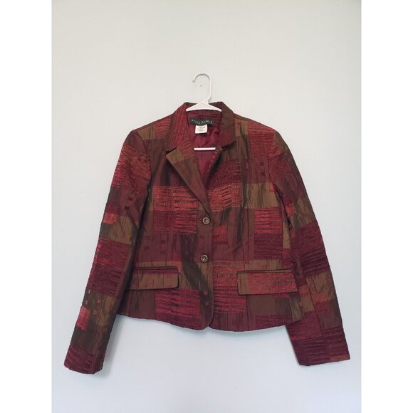 harvé benard Jackets & Blazers - Harvé Benard Womens 12 Blazer Jacket Long Sleeve Button Front Red Green Tapestry